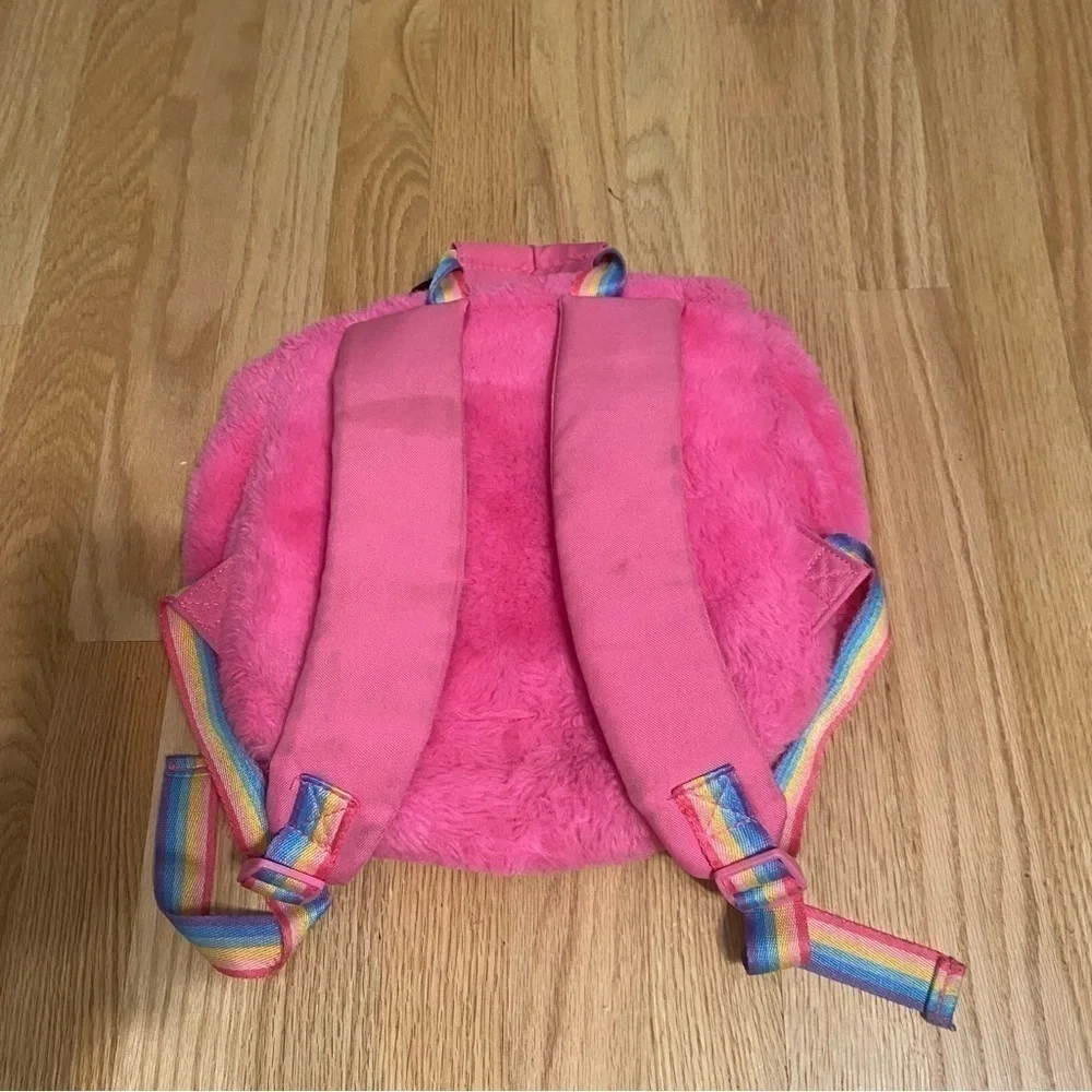 Disney Minnie Mouse Furry Fuzzy Book Bag Back Pack Rainbow Strap Kids